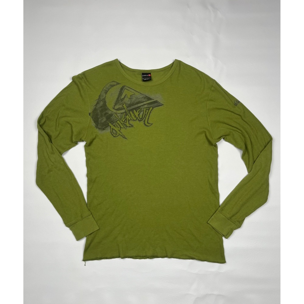 VTG Quiksilver Waffle Knit Thermal Shirt Mens XL Green Long Sleeve Graphic USA